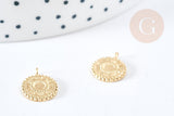 Pendentif rond soleil acier inoxydable 304 doré 14K IP 12.5mm, pendentif bijoux mystique chance, x1 G8774