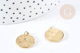 Pendentif rond soleil acier inoxydable 304 doré 14K IP 18.5mm, x1 (G8772)