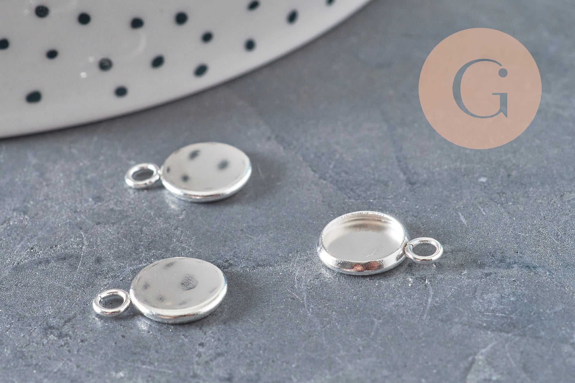 Round cabochon setting pendant, 201 stainless steel, silver-plated, 8mm, x1 (G11192)