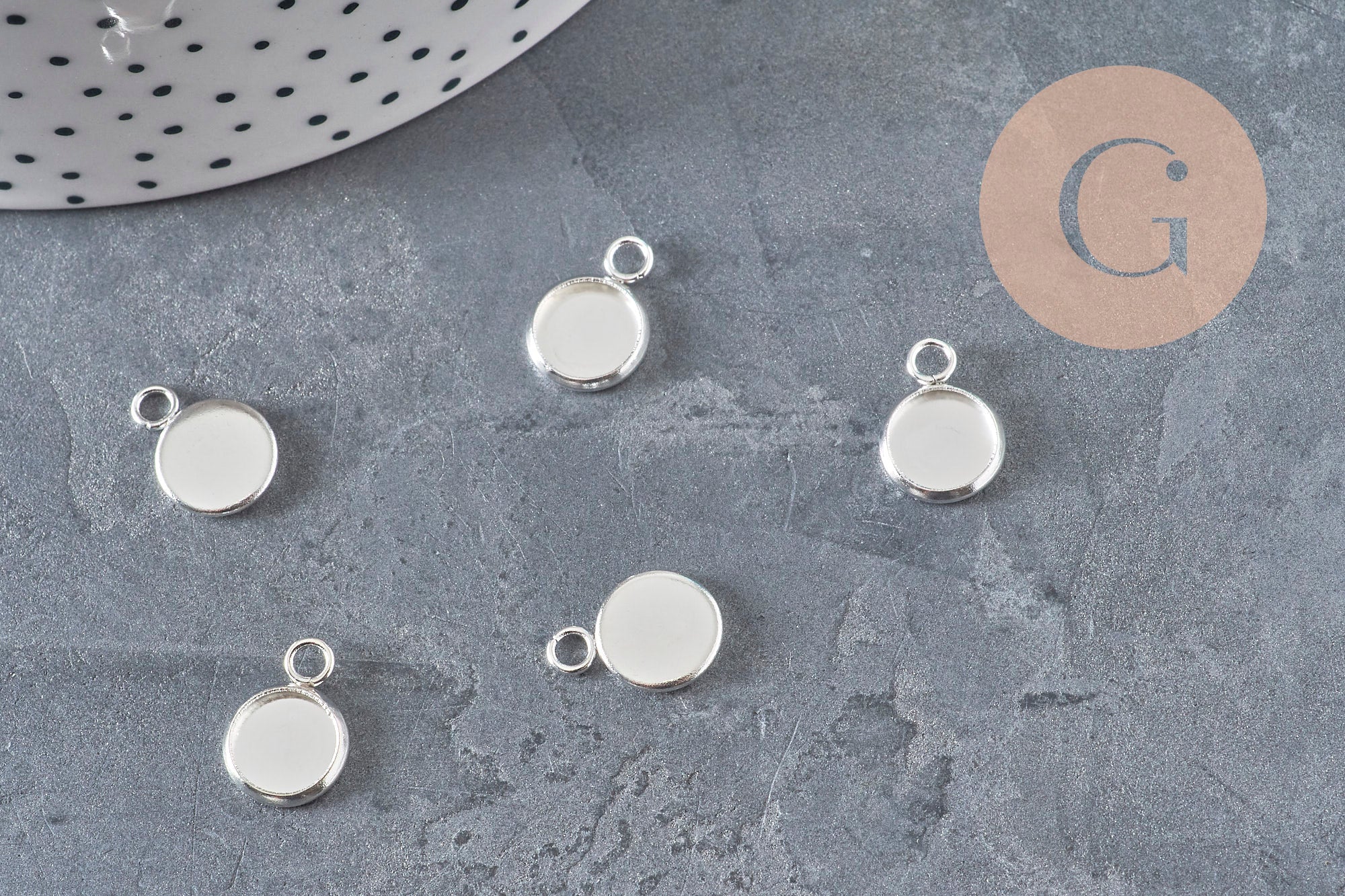 Round cabochon setting pendant, 201 stainless steel, silver-plated, 8mm, x1 (G11192)