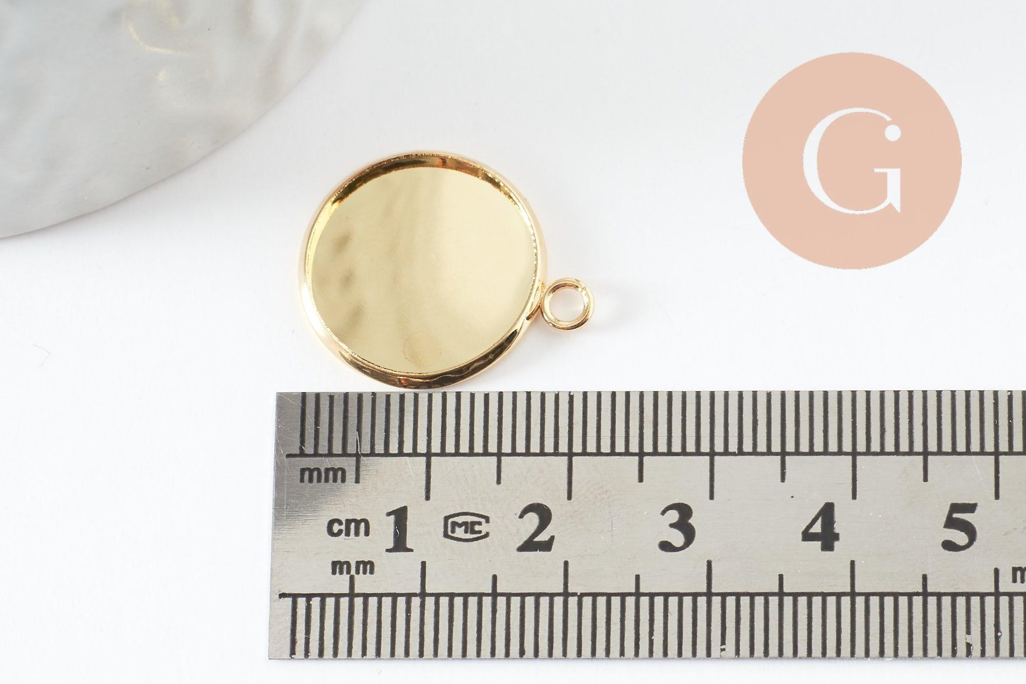 Pendentif rond support cabochon acier inoxydable IP doré 16mm, x1 (G9539)