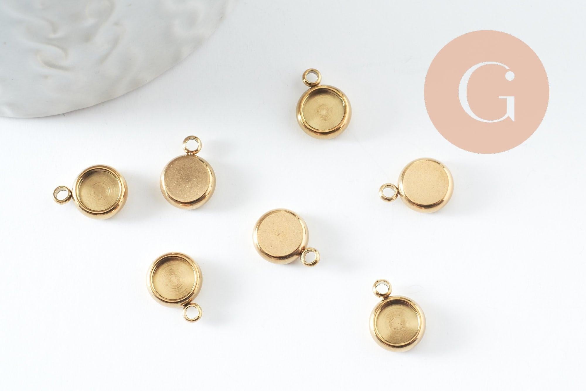 Pendentif rond support pour cabochon 6mm acier 304 inoxydable doré IP, x2 (G9860)