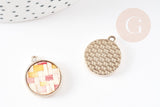 Pendentif rond textile tissé multicolore et support doré, un pendentif pour création de bijoux coloré, x2 G5675