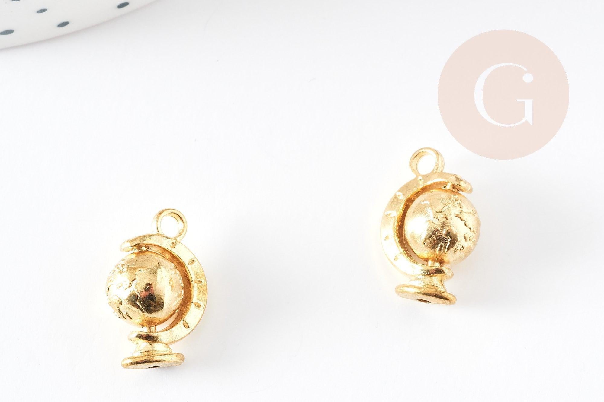 Pendentif rotatif globe terrestre zamac doré 18mm, x2 (G5239)