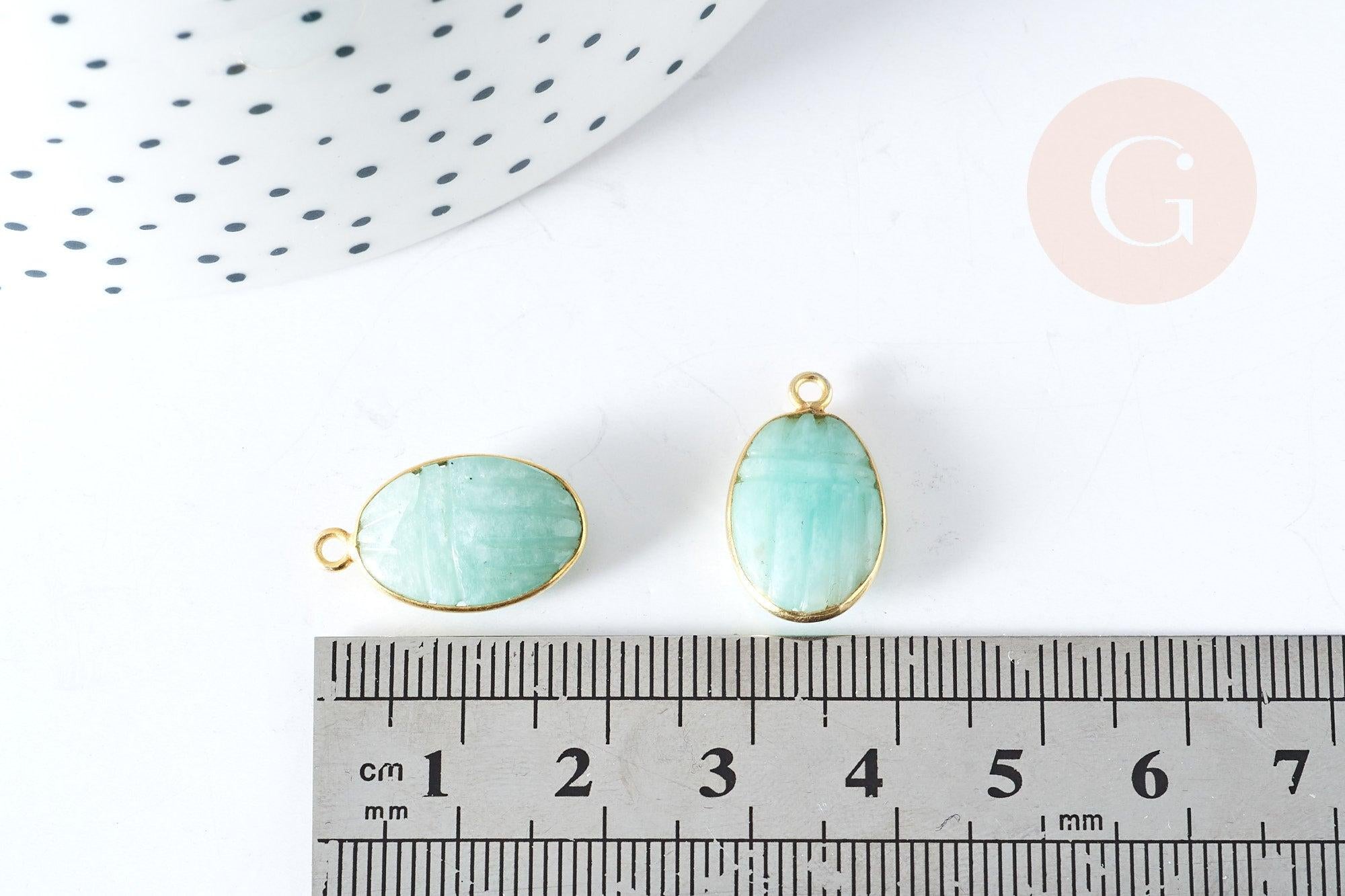 Pendentif scarabée amazonite naturelle argent 925 doré 18K 19mm, x1, G7725