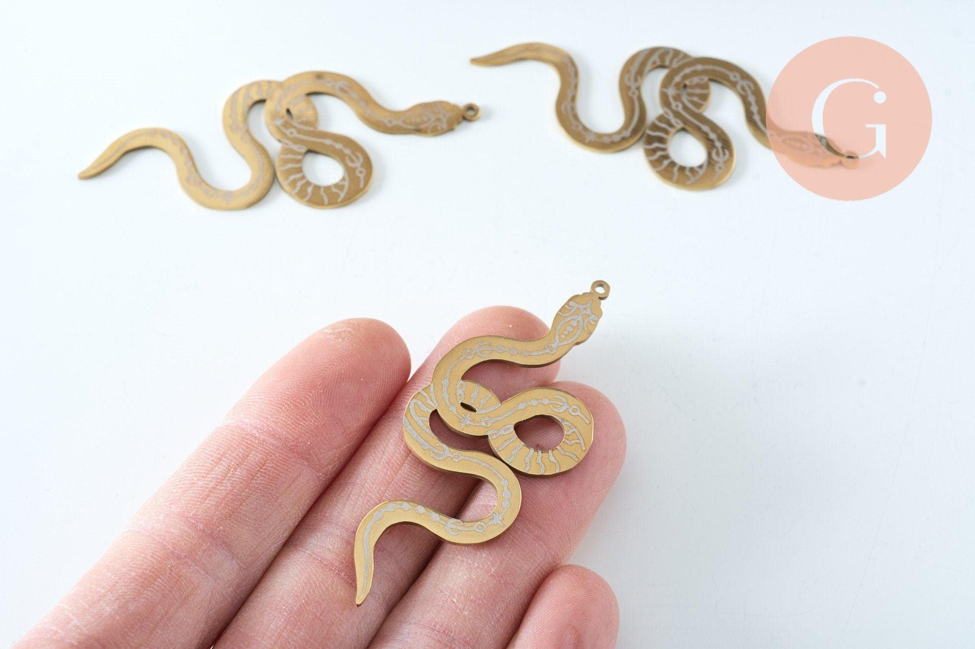 Pendentif serpent gravé acier 201 inoxydable doré 34.5mm, x1 (G6015)