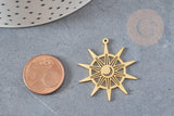 Pendentif soleil acier doré 33.5mm, breloque acier inoxydable doré, pendentif sans nickel, création bijoux, x1 G6141