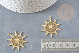 Pendentif soleil acier doré 33.5mm, breloque acier inoxydable doré, pendentif sans nickel, création bijoux, x1 G6141