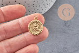 Pendentif soleil zodiaque doré 18K,pendentif doré horoscope,porte-bonheur,laiton doré, Pendentif soleil,21mm, x1 (G3165)