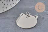 Pendentif tête de chat acier 201 inoxydable 29mm personnalisable, x1 (G11017)