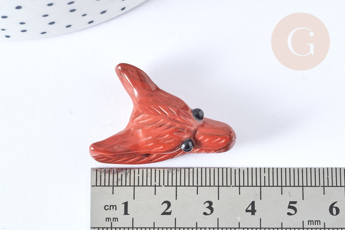 Pendentif tête de loup jaspe rouge & onyx naturel 30,5mm, x1 (G7556)