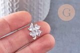 Pendentif trèfle 4 feuilles laiton platine zircons 17mm, x1 (G10403)