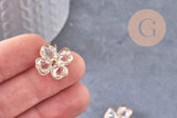 Pendentif trèfle 4 feuilles zamac doré zircons 18mm, x2 (G10415)