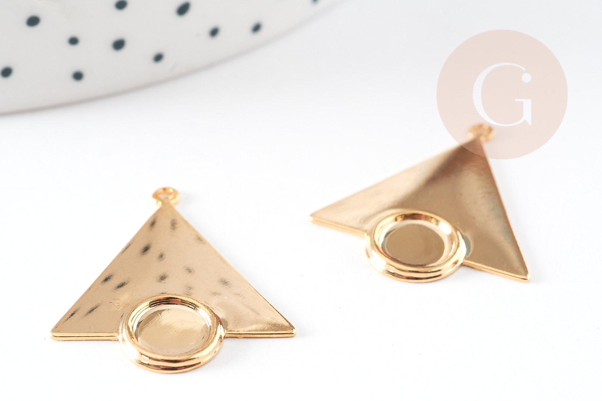 Pendentif triangle support cabochon doré 16K 29mm, x2 (G3434)