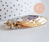 Pendentif verre doré cigale 53-55mm fer doré, x1 (G6379)