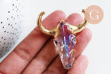Pendentif verre tête de vache fer doré 40x60mm, x1 (G6384)