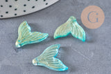Pendentif verre turquoise queue de poisson 19x19.5mm, x10 (G6290)