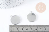 Pendentifs Support cabochon rond acier 304 inoxydable platine 25mm, x1 (G8939)