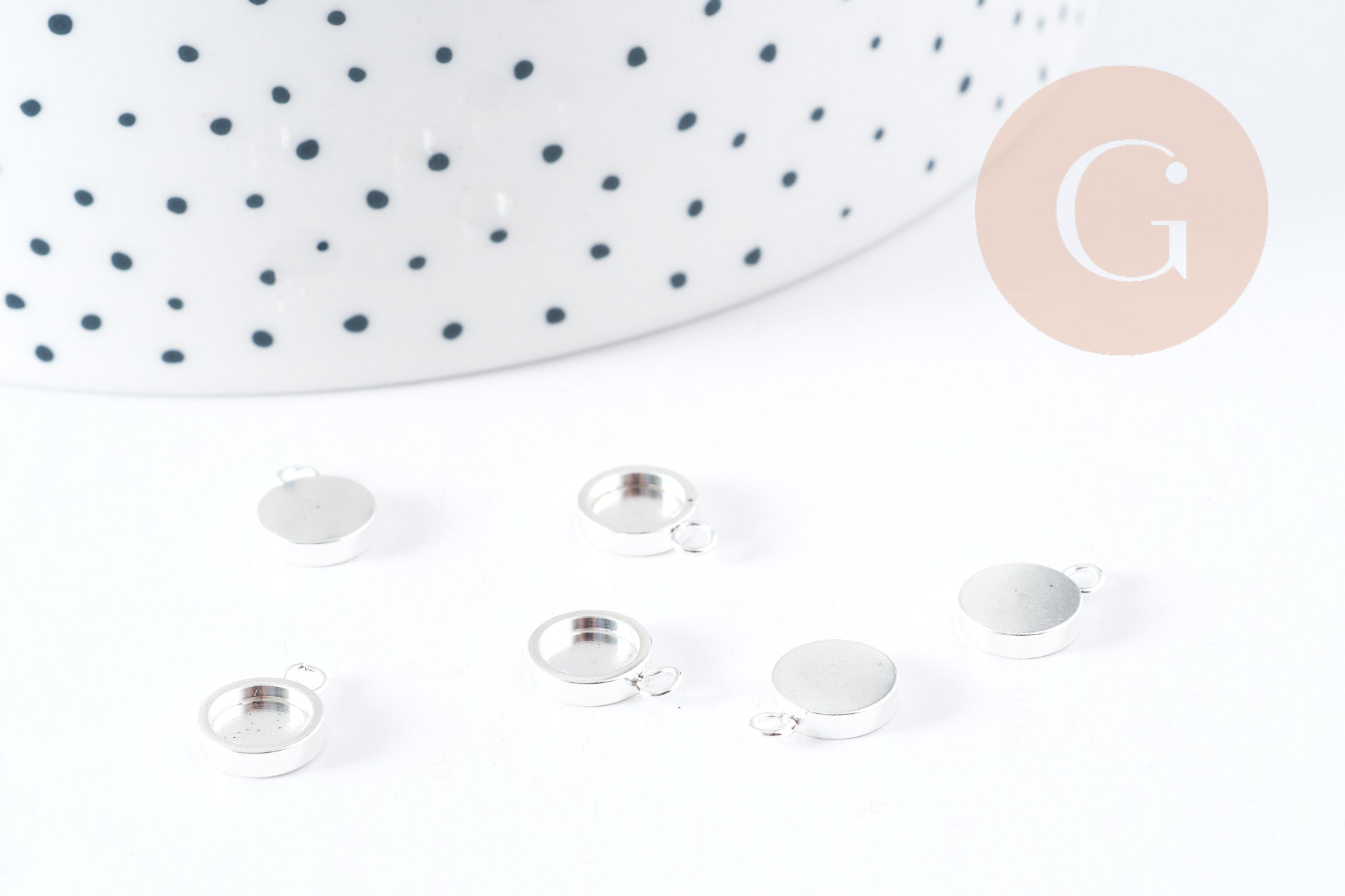 Pendentifs Supports cabochons ronds acier 201 inoxydable platine 11mm, x5 (G9044)