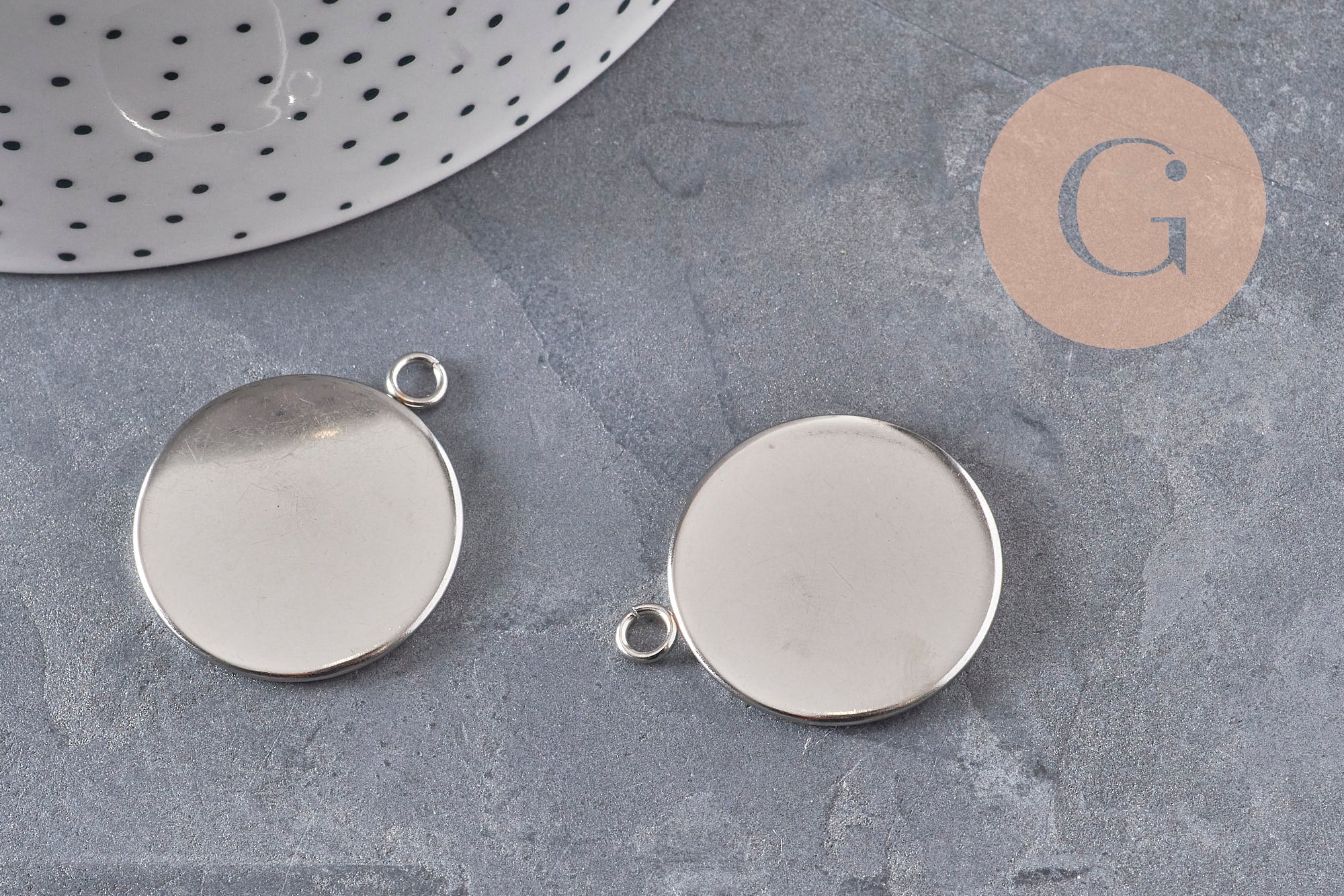Pendentifs Supports cabochons ronds acier 304 inoxydable platine 25mm, x5 (G11126)
