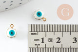 Pendentifs doré Fleur émail blanc, mauvais oeil, laiton doré, pendentif chance,création bijoux,9mm, x10 G0408