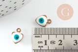 Pendentifs doré coeur émail blanc, mauvais oeil, laiton doré, pendentif chance,création bijoux,11mm, x10 G4302