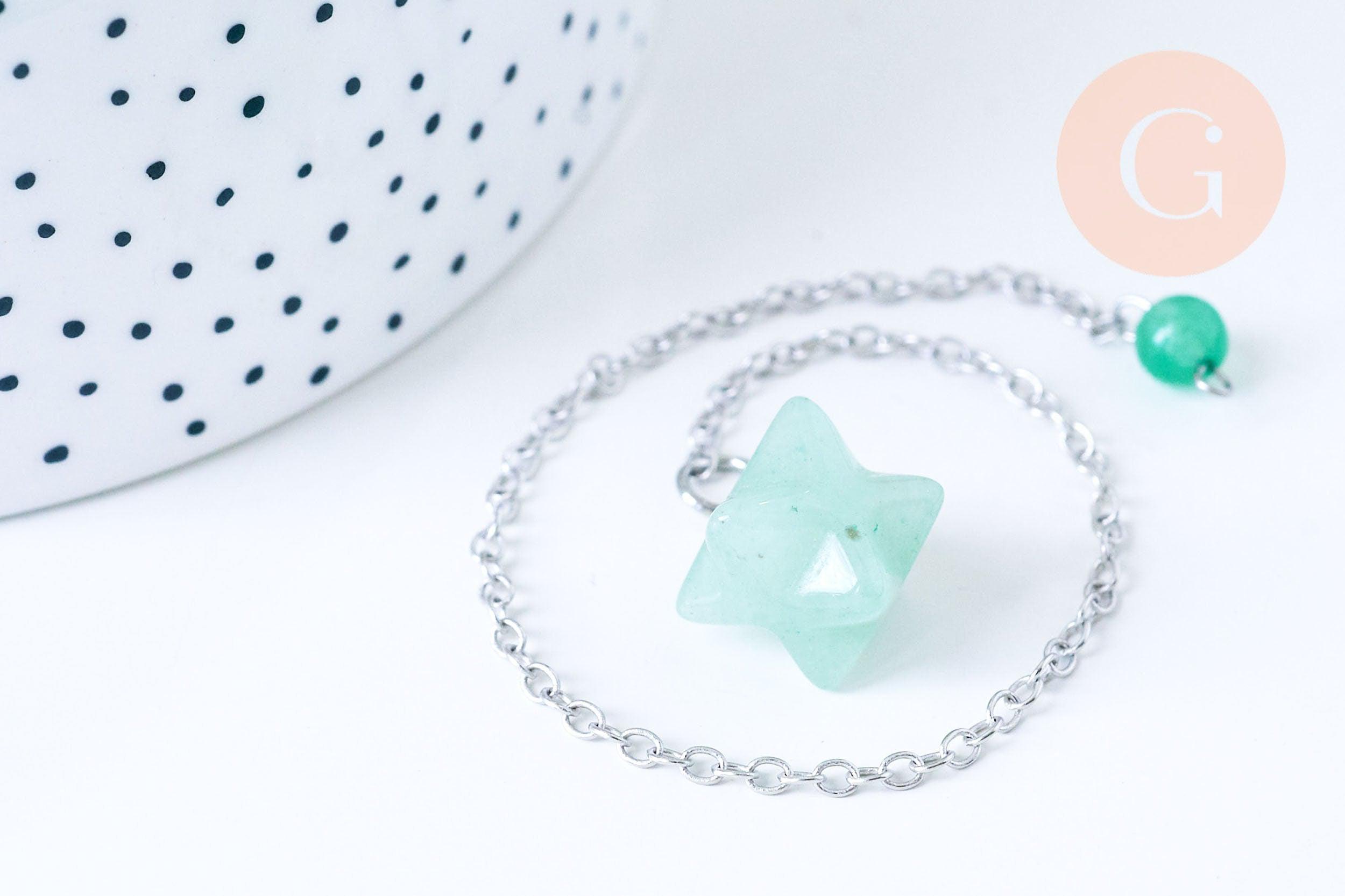 Pendule radiesthésie Etoile Merkaba aventurine chaine argent, pendule magnétisme, litotherapie,création bijoux,23cm, x1 G5536