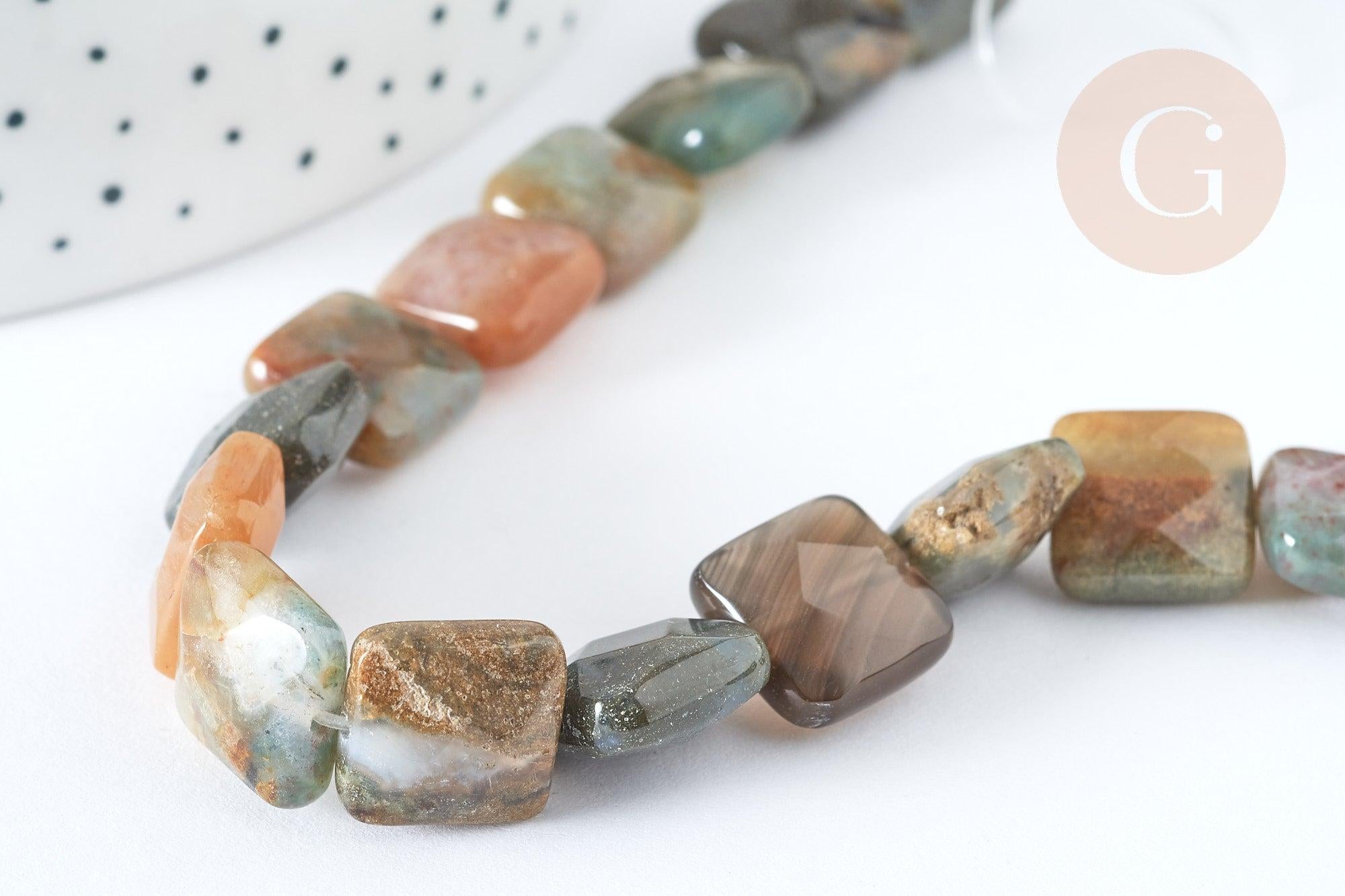 Perle Carrée agate indienne facettes 12mm, bijoux pierre naturelle, le fil de 20cm (G5883)