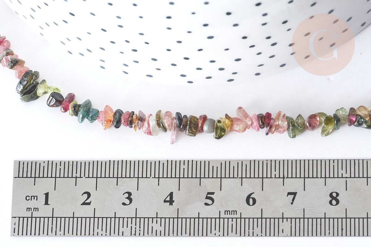 Perle Chips tourmaline naturelle couleur mixte 3~5mm, x1 fil de 80cm (G7888)