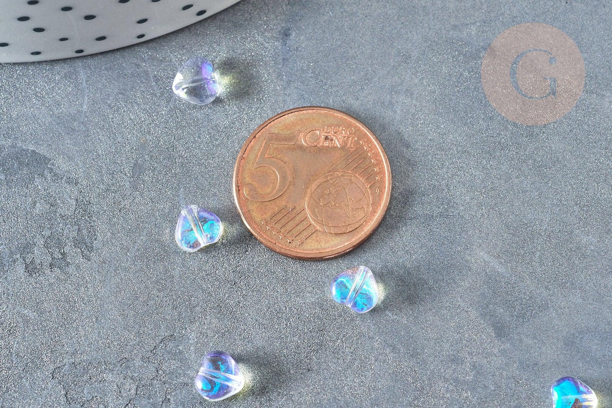 Perle Coeur verre bleu blanc transparent 6mm, des perles en verre, x10 (G8040)