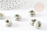 Perle Rondelle donut Jaspe sésame blanc naturelle 14mm, rondelle pierre pour création bijoux x2 (G9213)