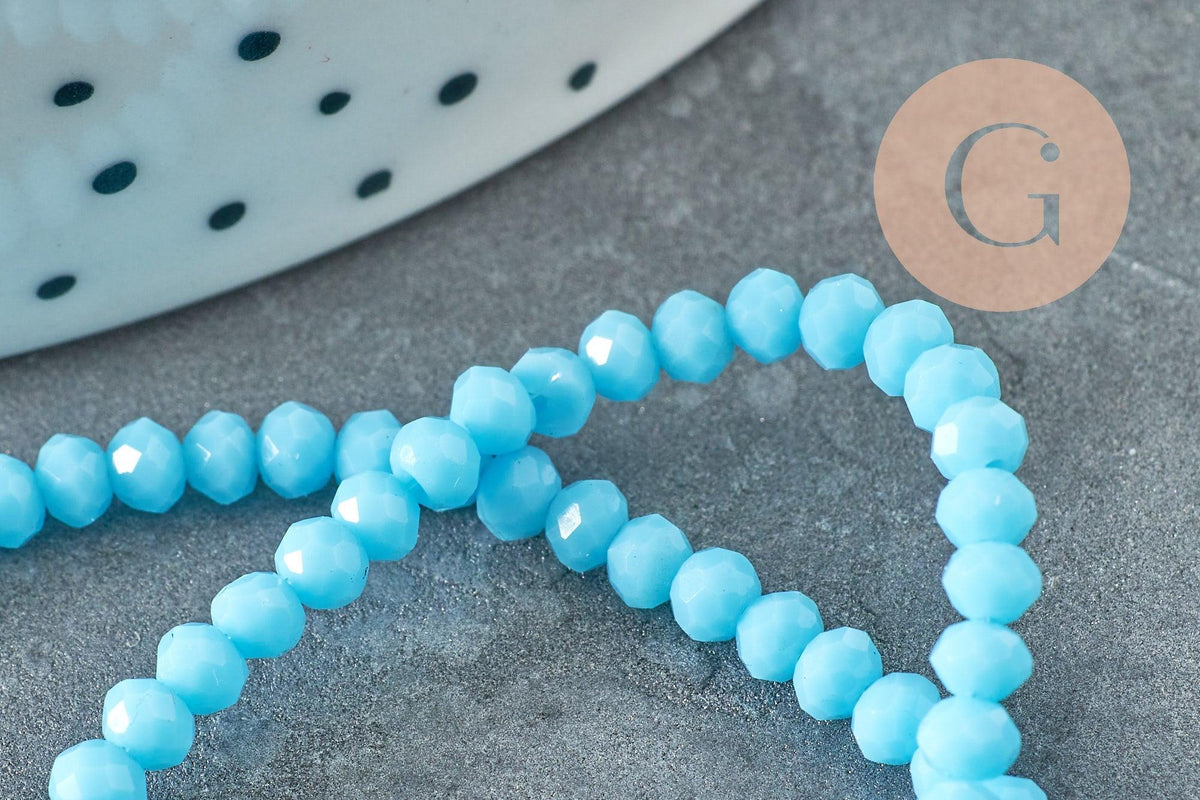 Perle toupie bleu,perles bijoux, cristal bleu, fourniture créative ,verre facette, fil de 29cm, 3mm, x1 (G1667)