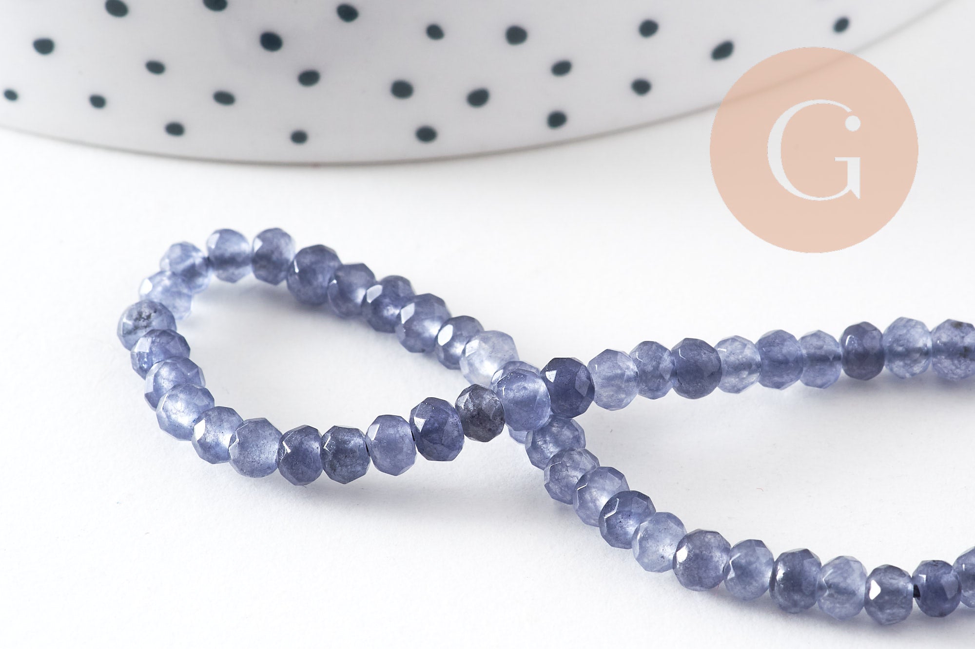 Perle abacus jade naturel teinté bleu facetté, x1 fil de 35 cm (G9651)