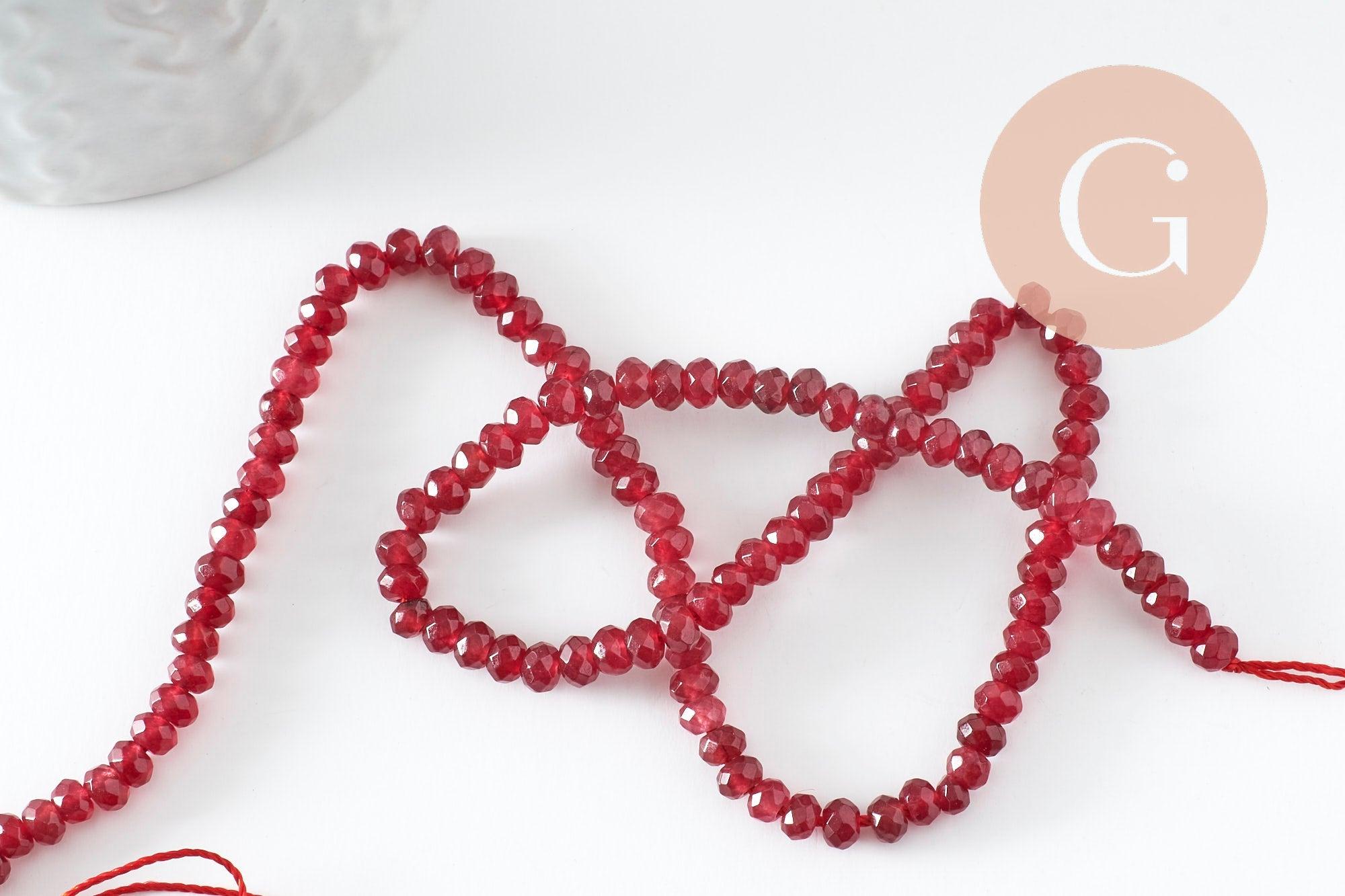 Perle abacus jade rouge,pierre naturelle,perle facette,jade,4x2mm,fil de 36 cm, x1 (G1801)