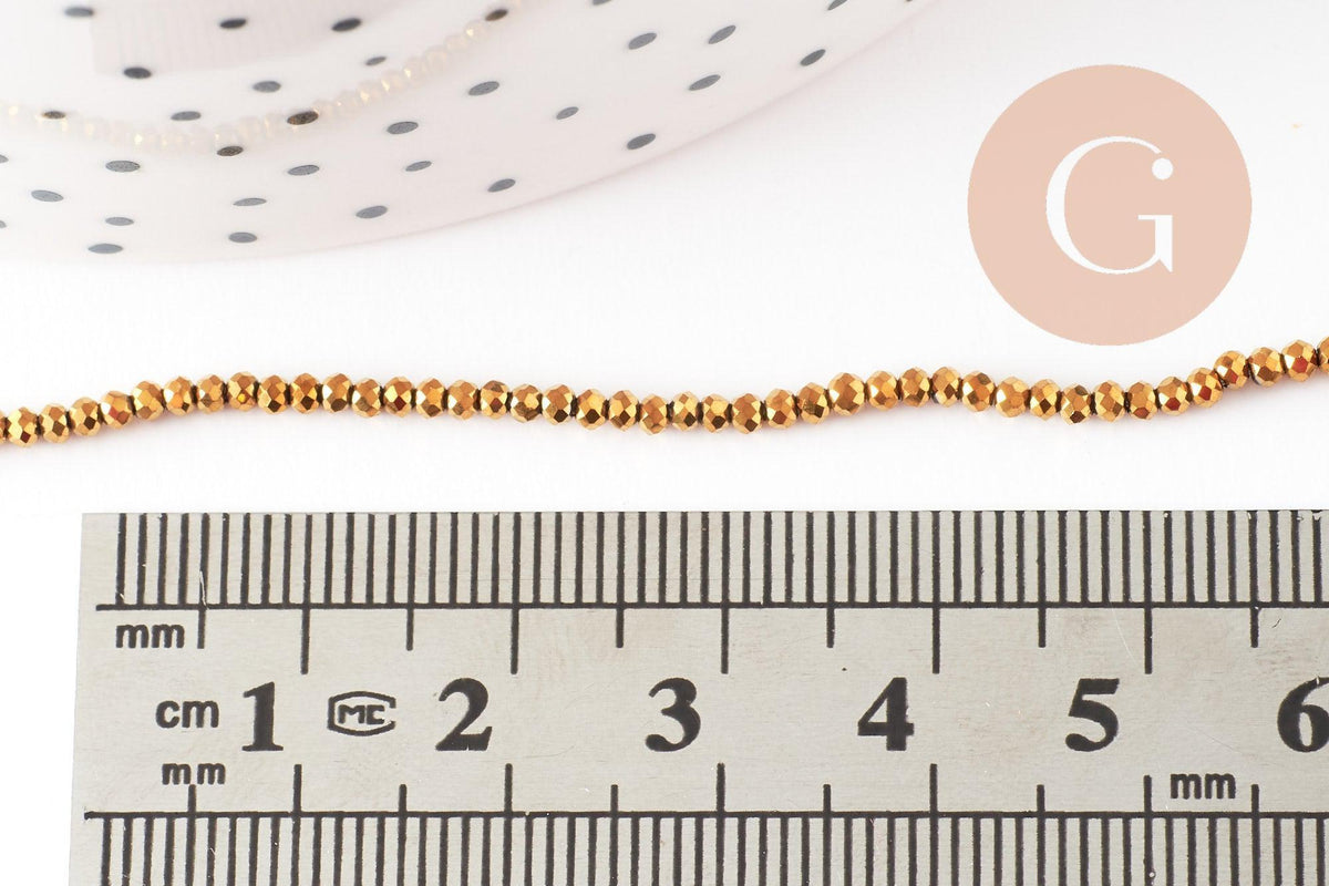 Perle abacus verre facettée doré 2mm, x1 fil de 36cm (G7448)
