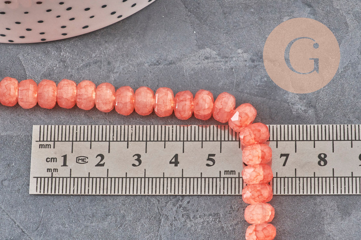 Perle abacus verre rose corail opaque imitation jade 7.5mm, x1 fil de 37cm-Perles-Gingerlily Perles