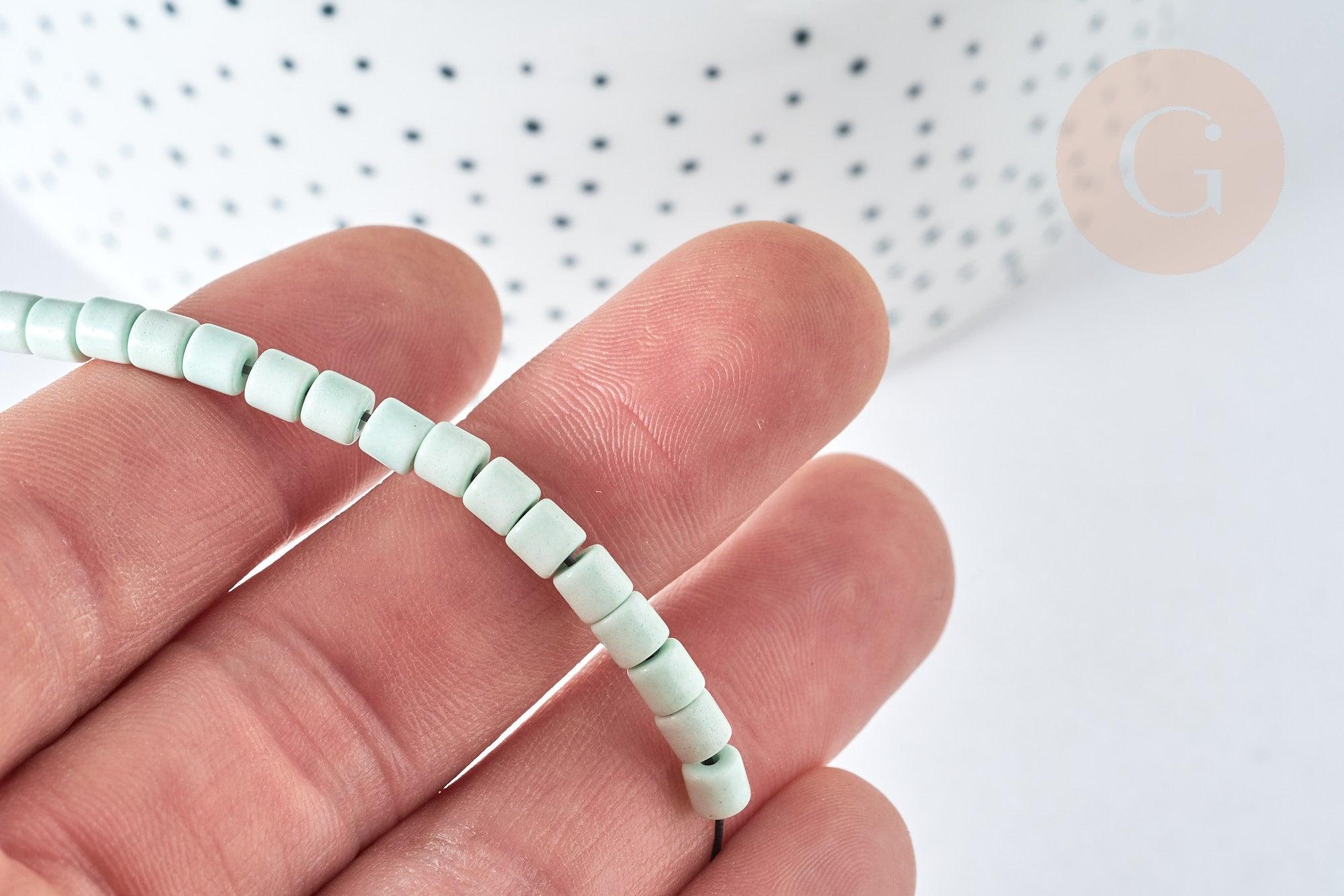 Perle agate naturelle teintée vert clair heishi tube 4mm, pierre naturelle, le fil de 38cm, x1 (G5824)