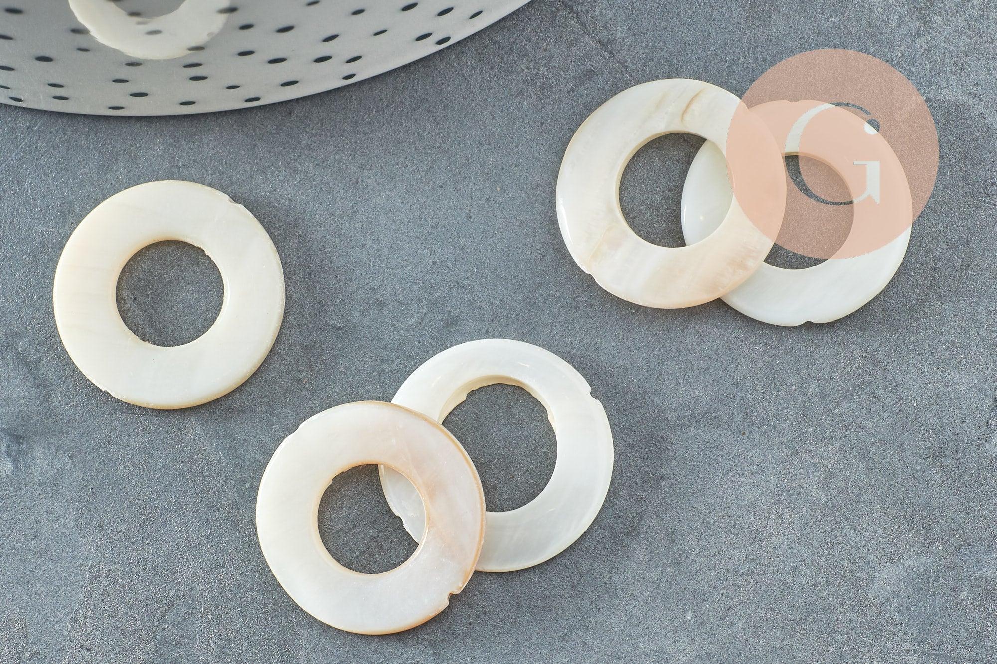 Perle anneau nacre blanche naturelle, perle cercle, coquillage blanc, 20mm, x5 (G8052)
