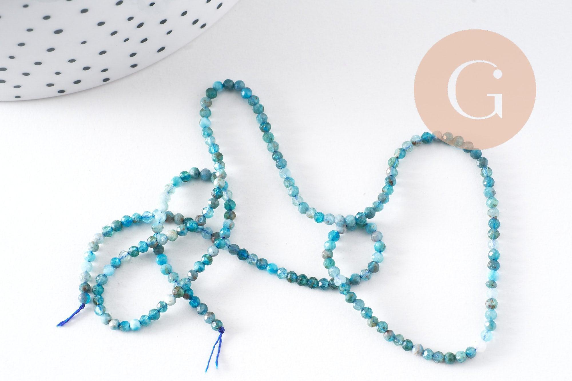 Perle apatite naturelle ronde facette 2mm, x1 fil de 38 cm (G3102)