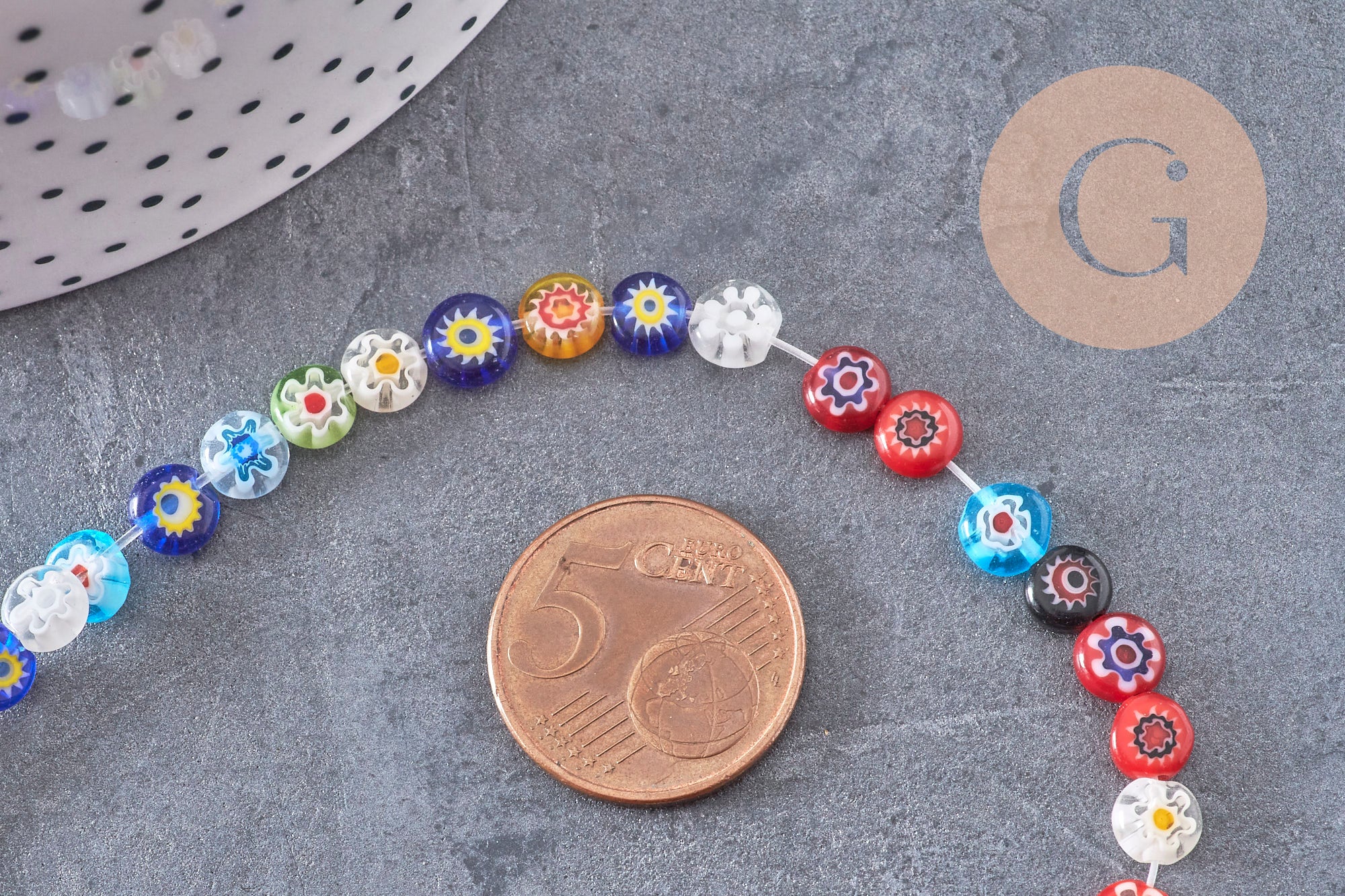 Perle cercle verre millefiori 6mm, x1 fil de 35.8cm (G10940)
