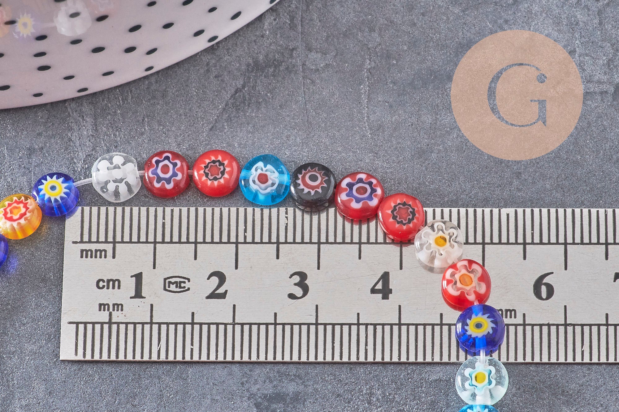 Perle cercle verre millefiori 6mm, x1 fil de 35.8cm (G10940)
