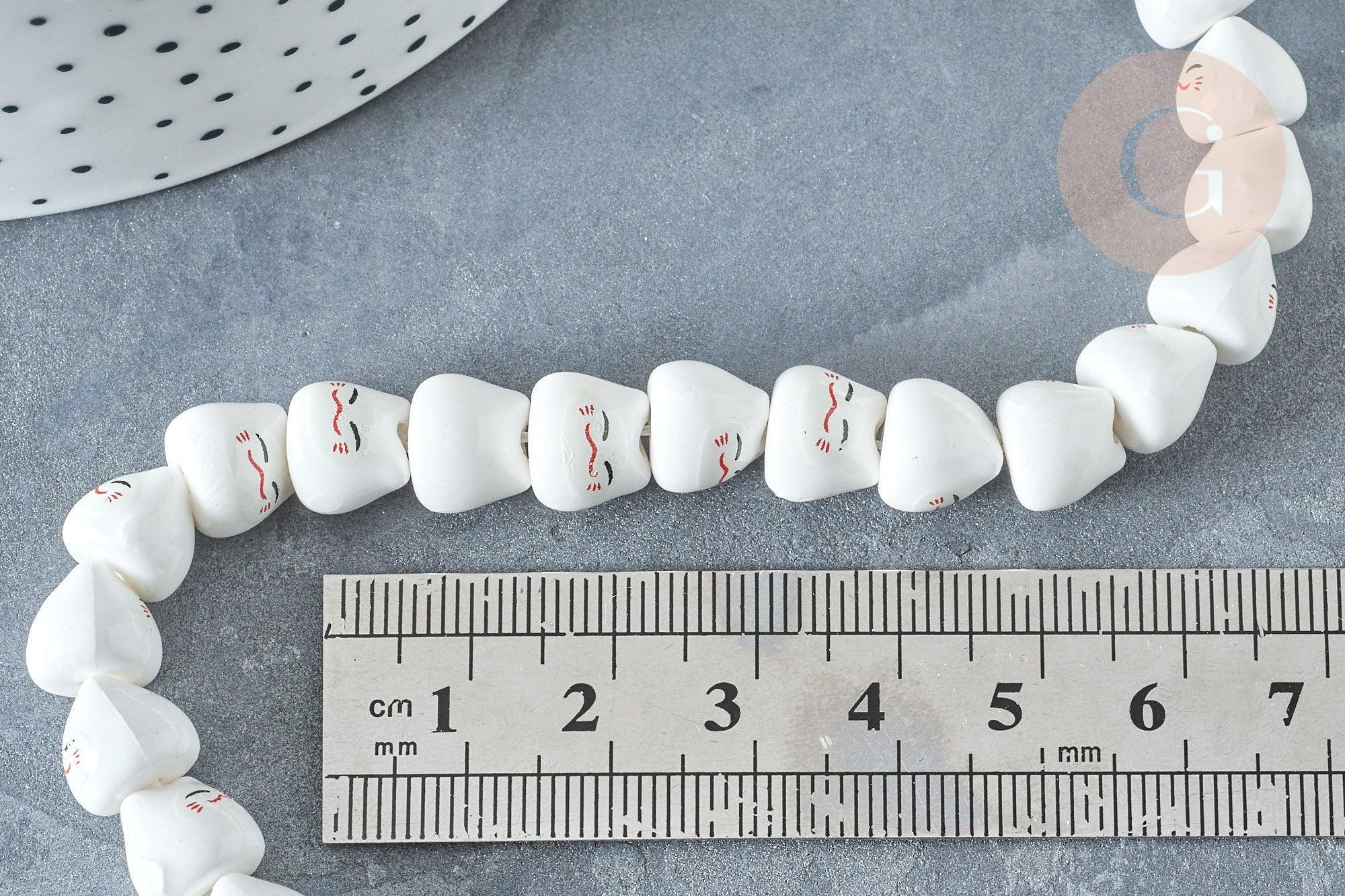 Perle chat porte-bonheur Porcelaine blanche 10mm, x5 (G8185)