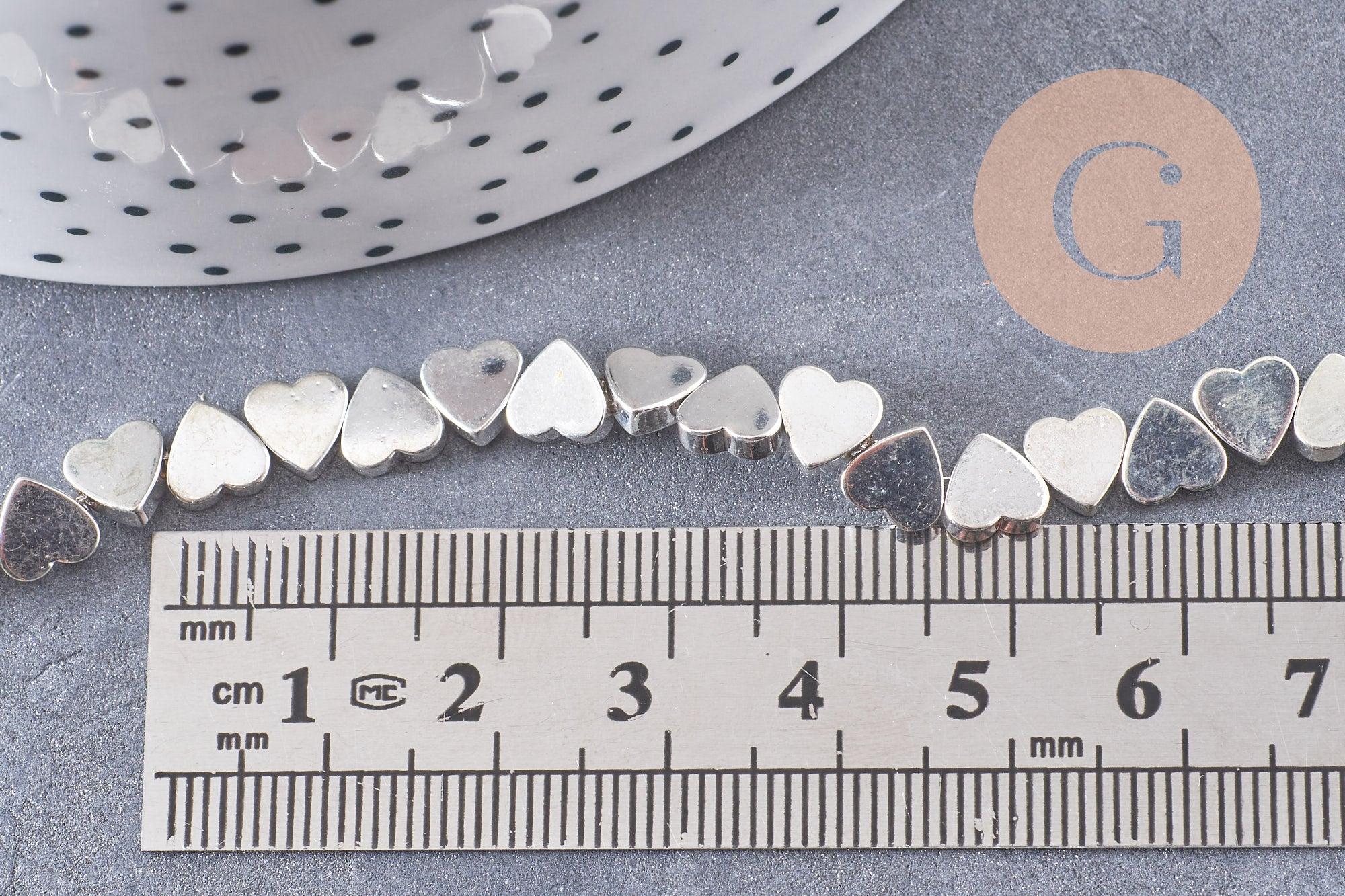 Perle coeur hématite de synthèse argenté 6mm, x1 fil de 40cm (G4107)