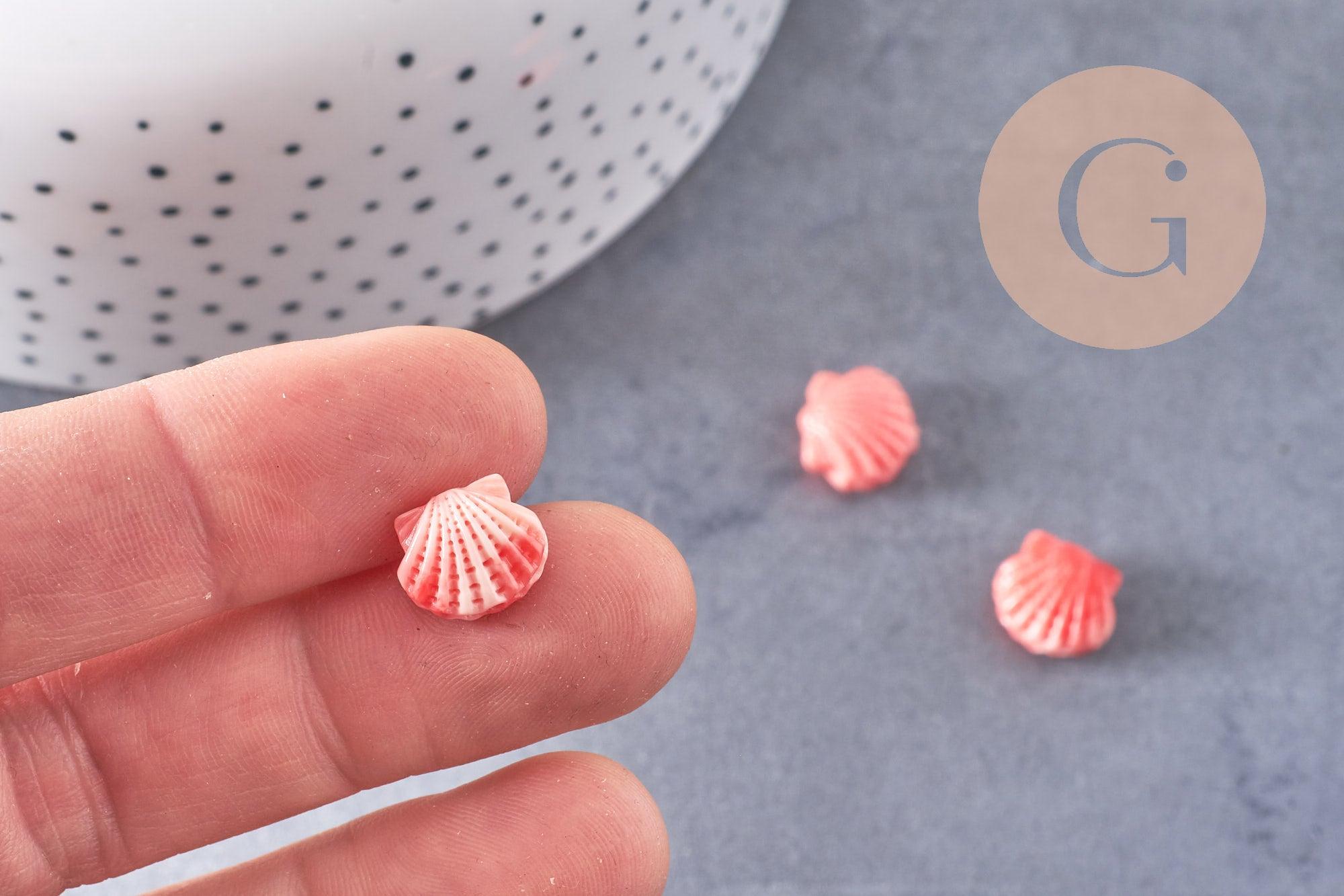 Perle coquillage résine rose,perle imitation corail 11.5mm, x5 (G5000)