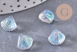 Perle coquillage verre transparent bleu clair 10.5mm, perles verre tchèque, verre bleu, x10 perles (G4375)