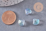 Perle coquillage verre transparent bleu clair 10.5mm, perles verre tchèque, verre bleu, x10 perles (G4375)