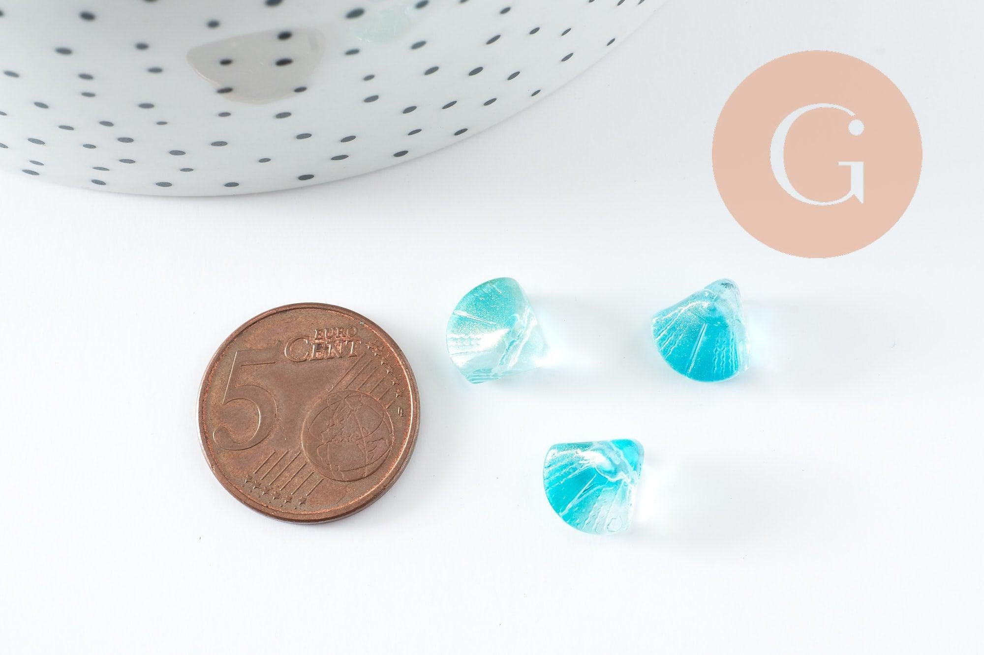 Perle coquillage verre transparent vert10.5mm, perles verre tchèque, perle coquille, verre vert creation bijou, x10 G5437