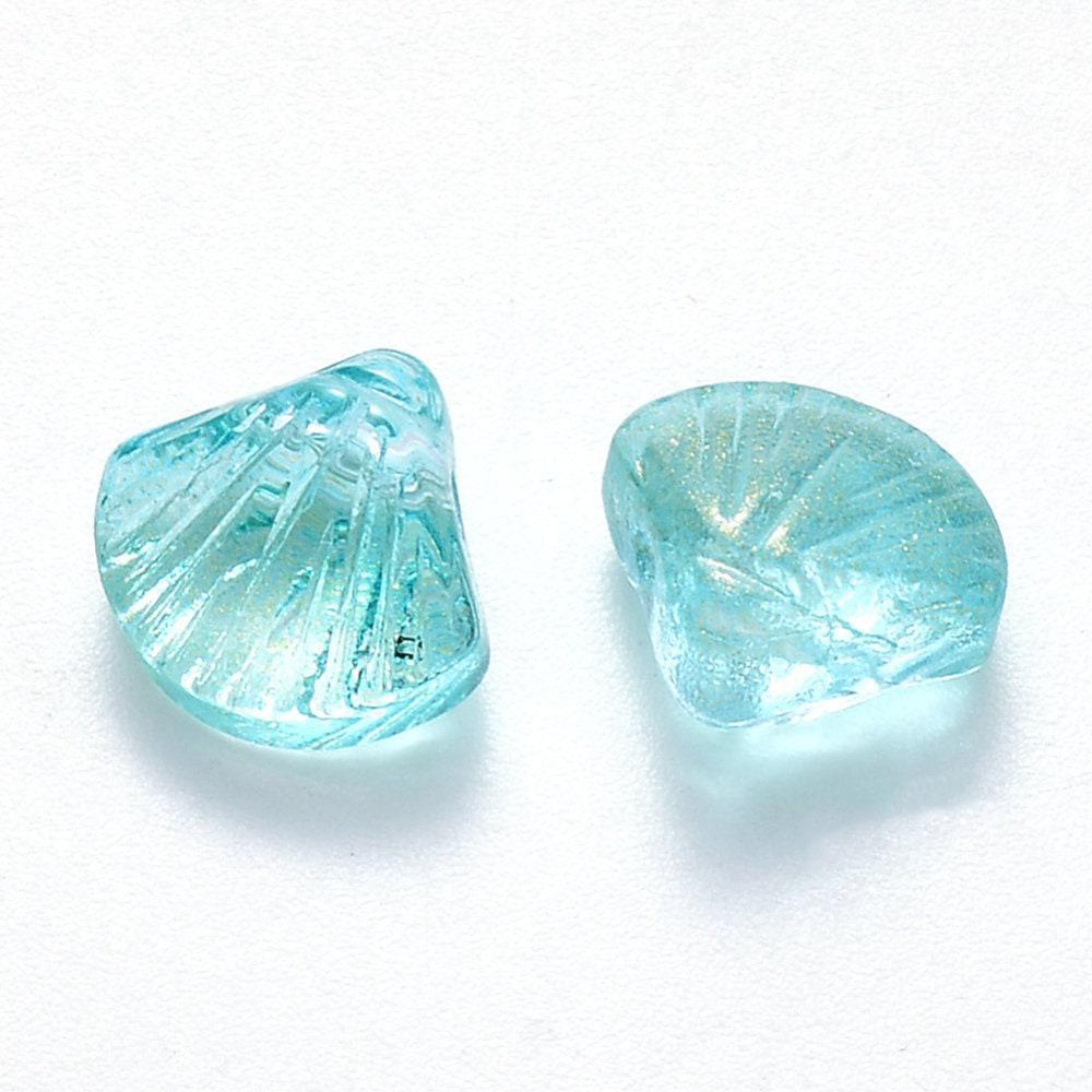 Perle coquillage verre transparent vert10.5mm, perles verre tchèque, perle coquille, verre vert creation bijou, x10 G5437