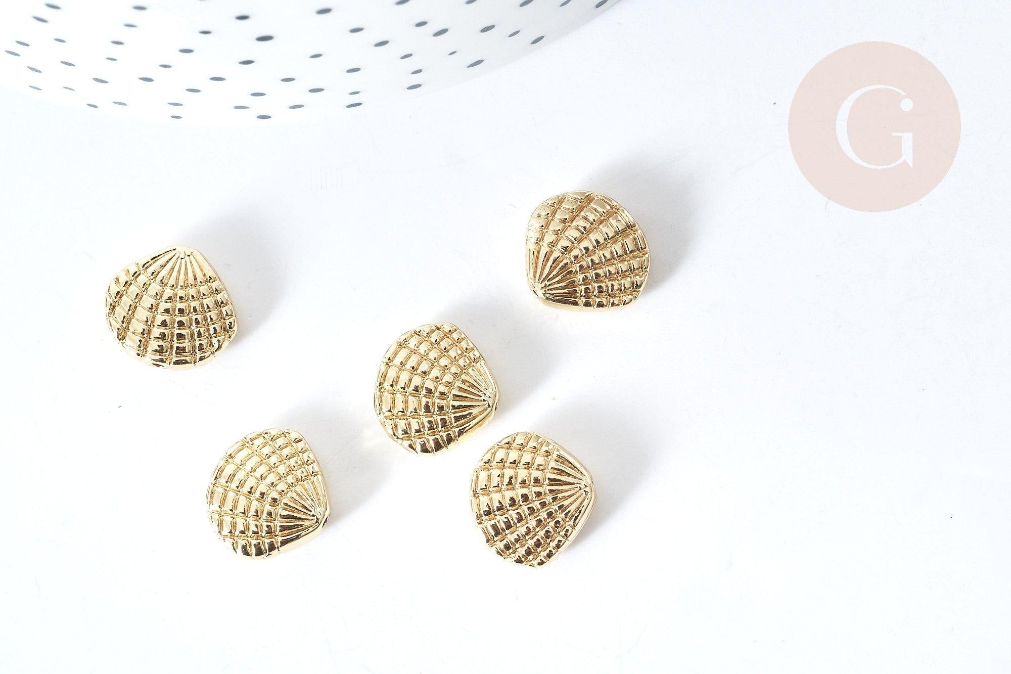 Perle coquillage zamac doré 14K 13.5mm ,fournitures créatives sans nickel, x5 G4219