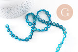 Perle disque Mauvais Oeil Grecque verre bleu turquoise,perle verre chance, perle artisanale verre, 8mm,fil de 49 perles, x1 (G4516)